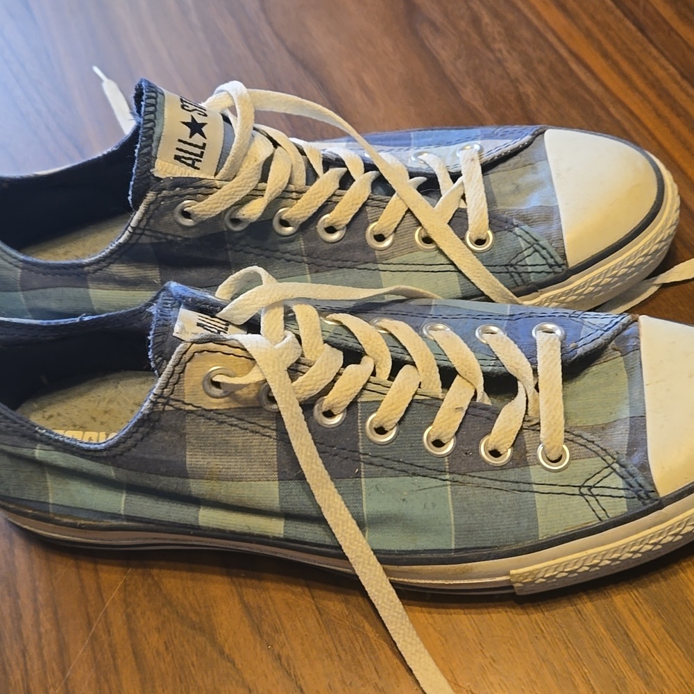 Converse Blue Plaid Athletic Shoes Mens Size 10 Womens Size 12 - Picture 2 of 7
